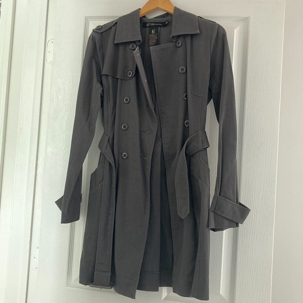 Grass Collection gray trench coat M - NWOT